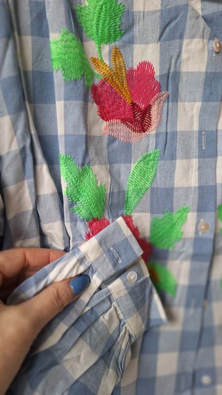  BOHEME Checkered Bluse Blue w Brodery