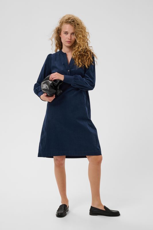 RHAENA Kjole Babycord Navy Knelengde