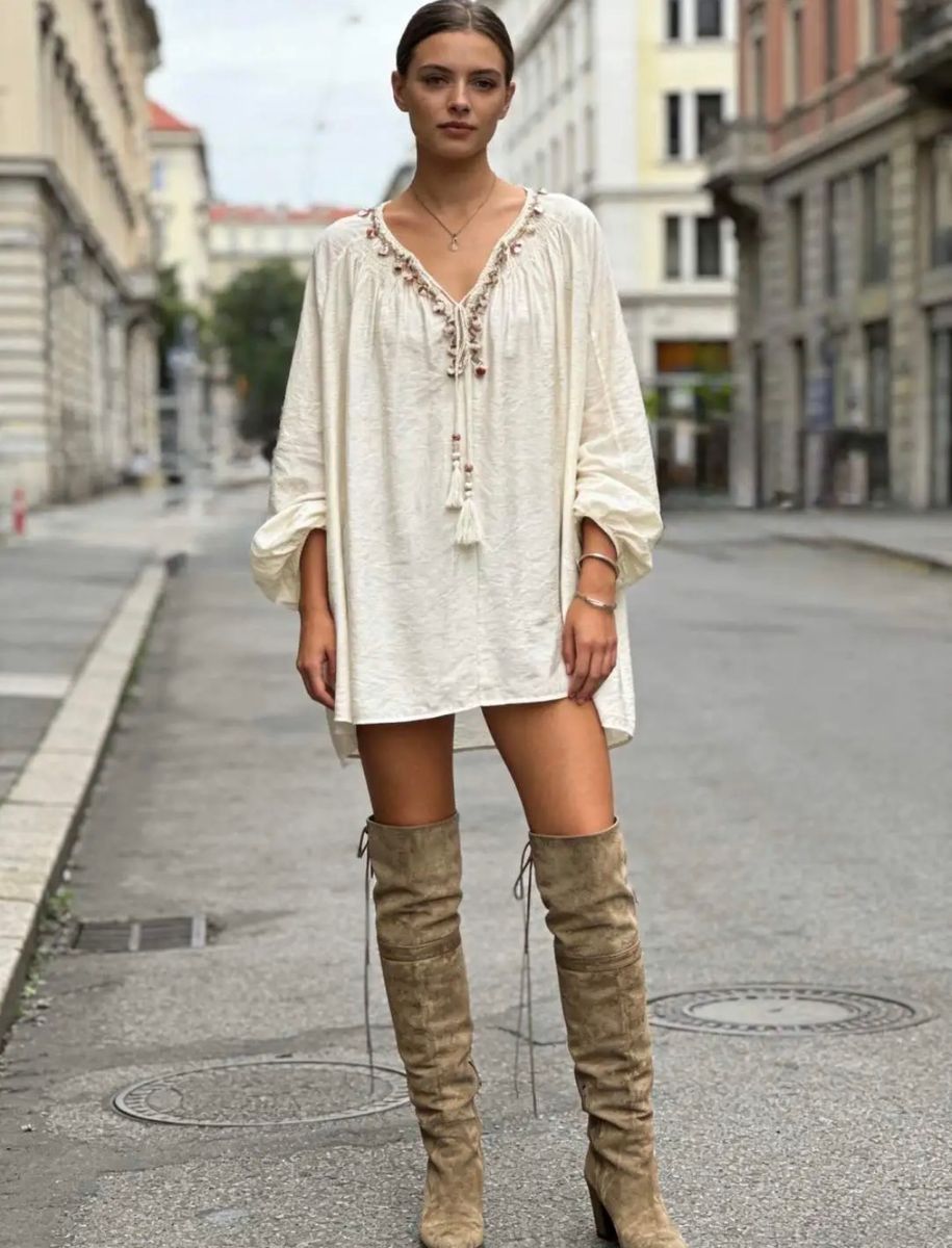  BOHO Bluse Ecru 