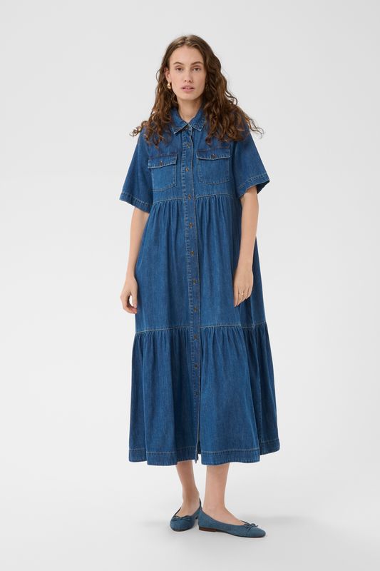 MONA Arpa Long Kjole Dark Blue Wash