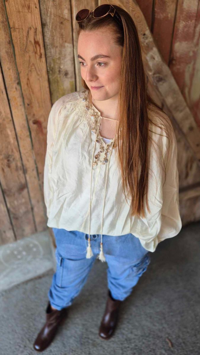  BOHO Bluse Ecru 