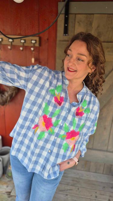 Hovedbilde  BOHEME Checkered Bluse Blue w Brodery