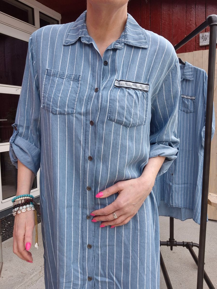 SAFINA Denim Kjole med Striper