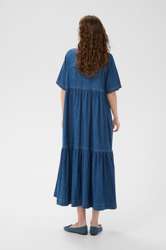 MONA Arpa Long Kjole Dark Blue Wash