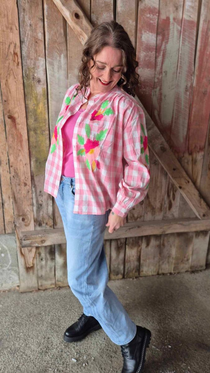  BOHEME Checkered Shirt Rosa w Brodery