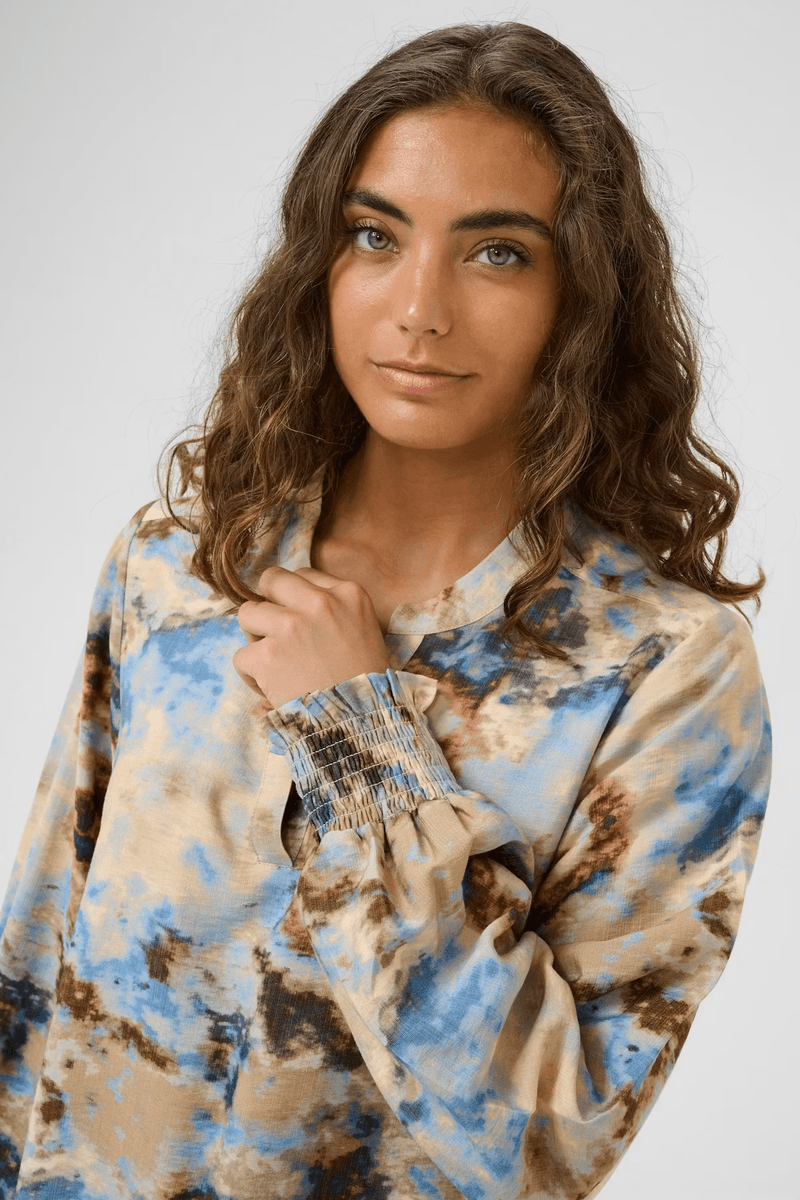 HIZZY Bluse Brown/Blue Splash