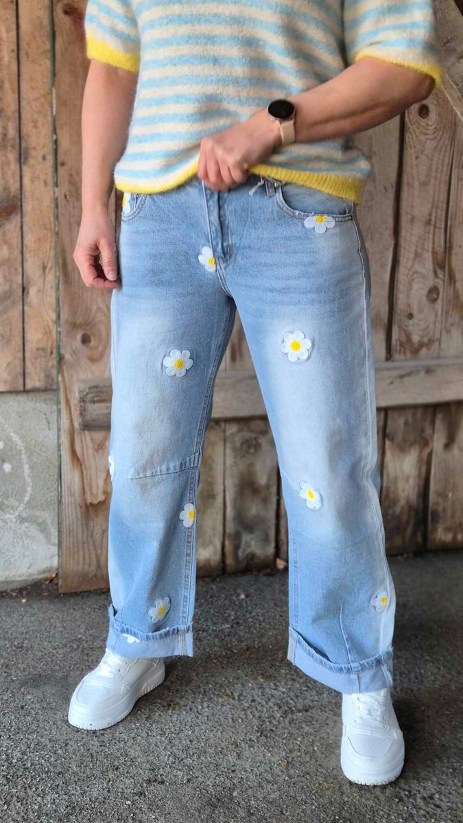 ELIDA Denim Jeans m Blomster